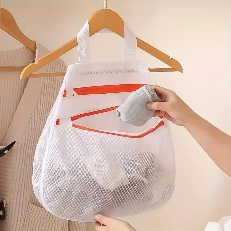 Double-Layer Mesh Multifunctional Hanging Organizer Bag Large Capacity Laundry Bag with Zippered Compartment And Side Pockets. - view 2