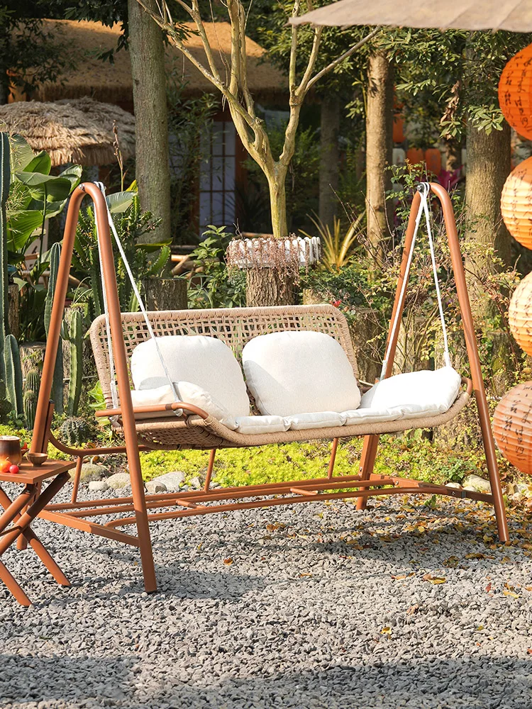 Outdoor courtyard swing villa garden yard multiple rocking chairs double home balcony chair rope swing