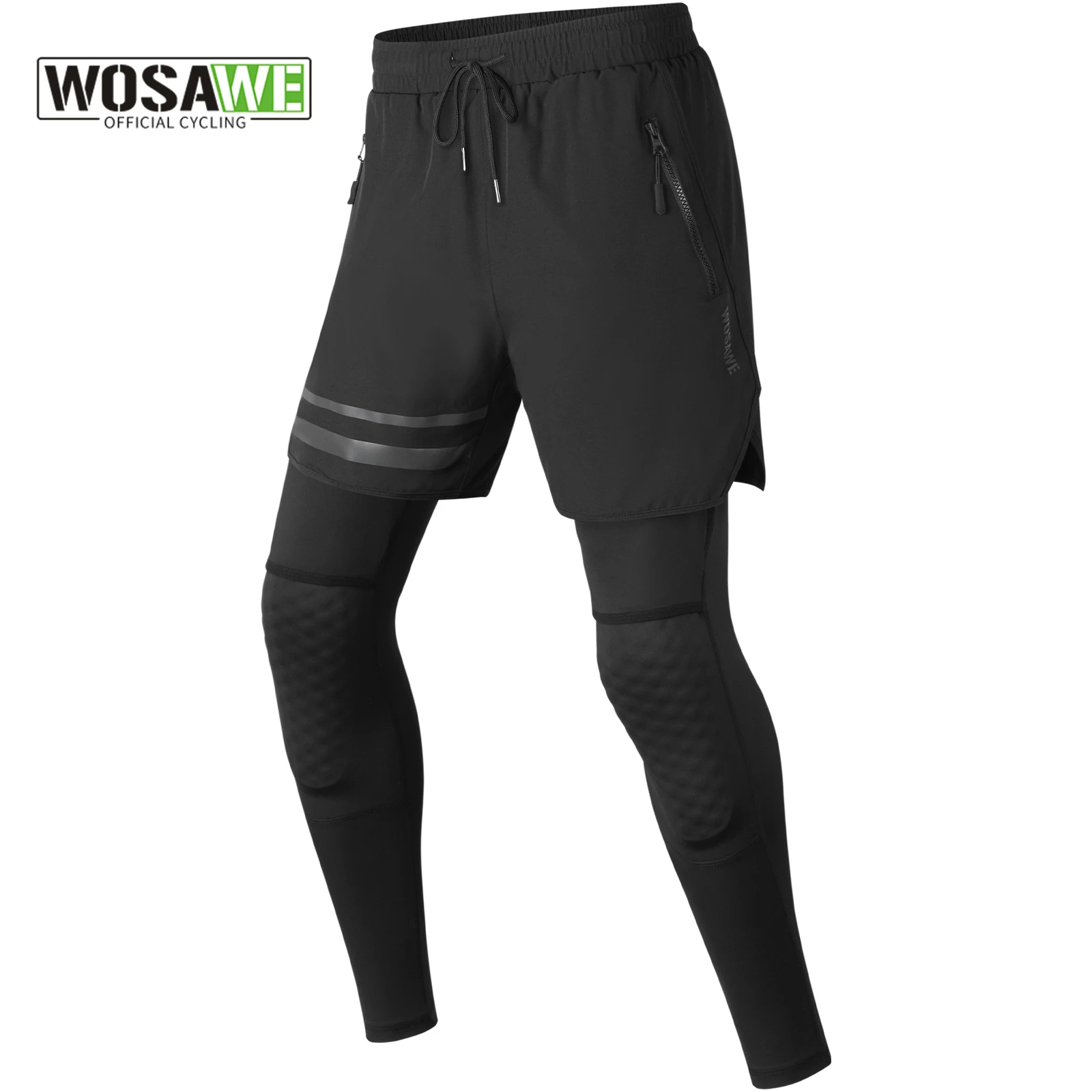 WOSAWE Mens 2 in 1 Running Pant Quick Dry Gym Athletic Workout Male Jogging Trousers Gym Fitness Motorcycle Pants Reflective