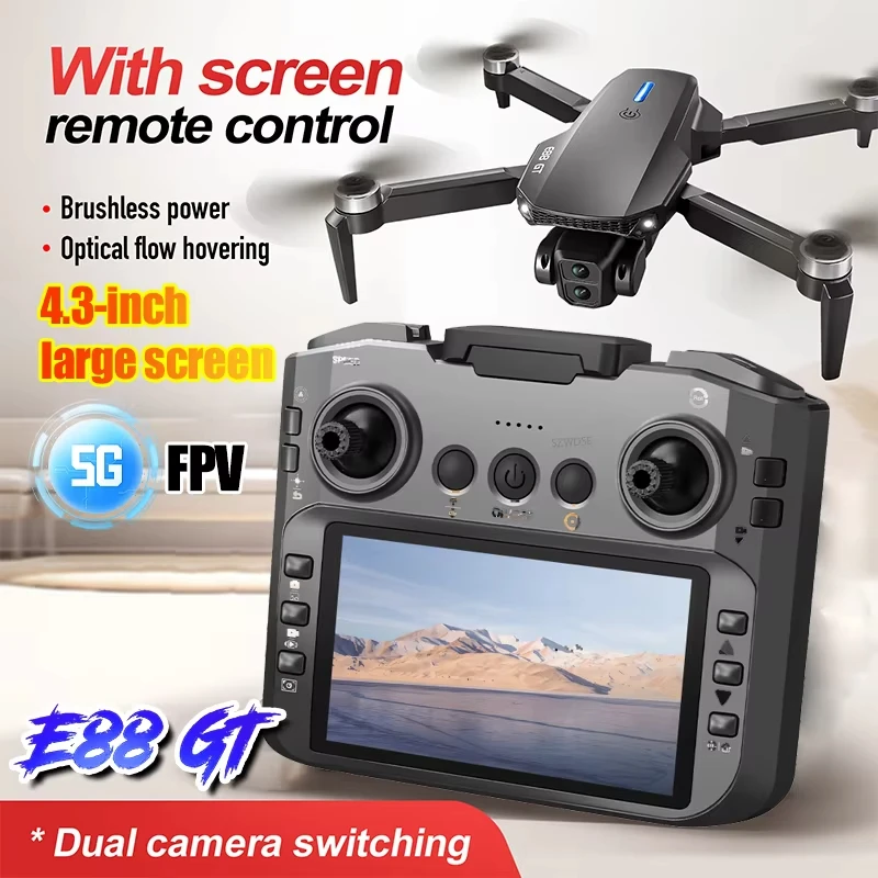 Dron Plegable E88 con Pantalla Grande, GPS, Cámara Dual HD 8K, Motor sin Escobillas, Evitación de Obstáculos, Quadcopter RC, Juguete para Niños