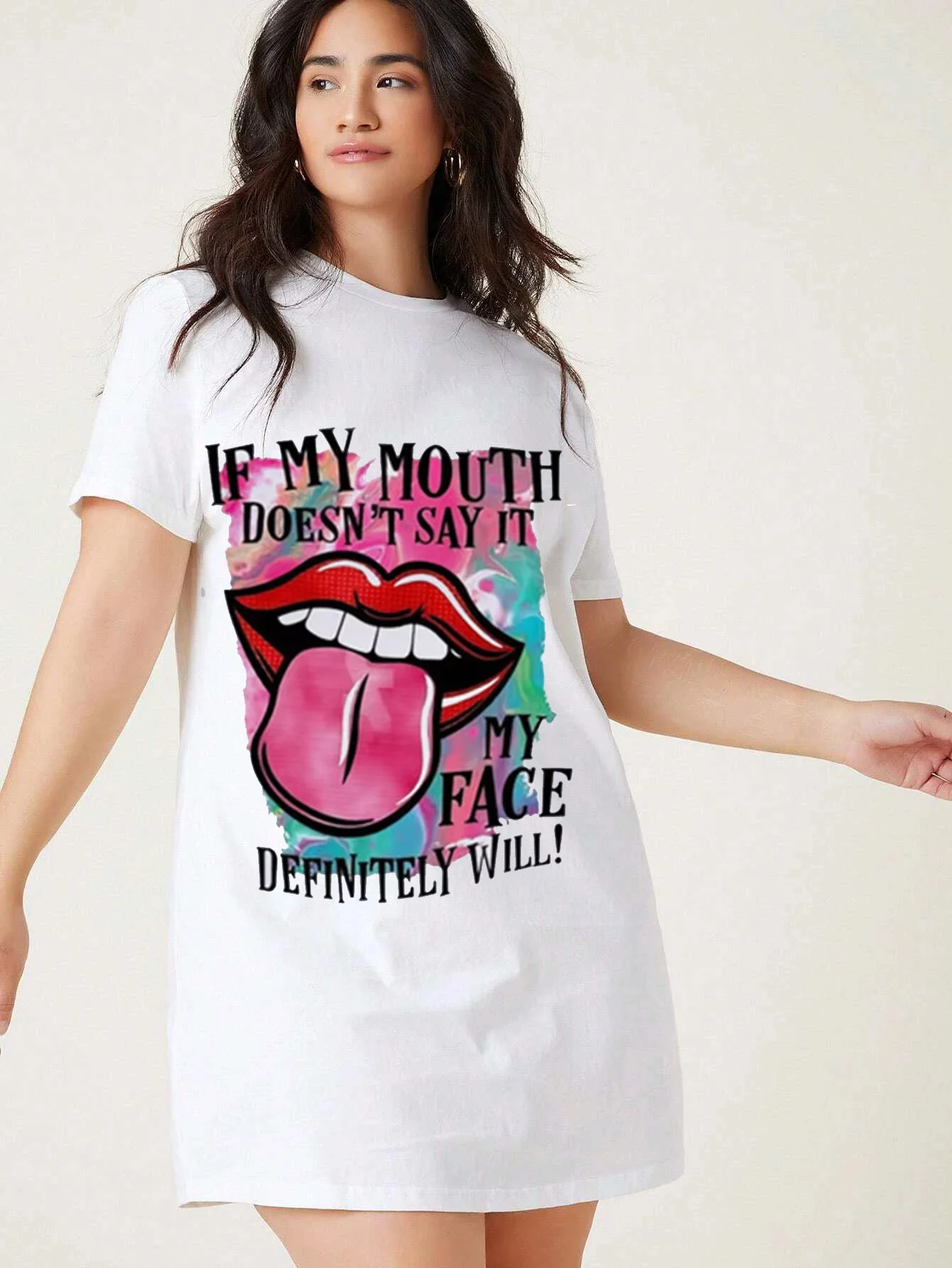 تي شيرت نسائي ممتد لعام 2025، تنورة مطبوعة بطول الركبة، تنورة فضفاضة بطول الركبة، ديكور منزلي نسائي برقبة دائرية وأكمام قصيرة #3