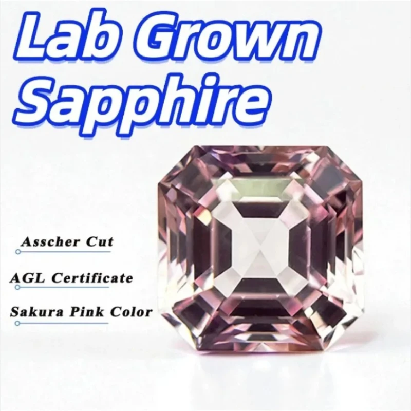 

Hot Sale Lab Grown Sapphire Asscher Cut Sakura Pink Color DIY Charms Jewelry Making Main Materials Selectable Certificate