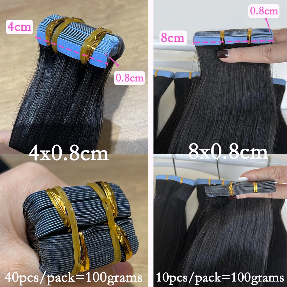 

Невидимая лента из искусственной кожи для наращивания волос, прямые 100% необработанные человеческие волосы, 100 г/1 шт., бесшовные, 16-28 дюймов