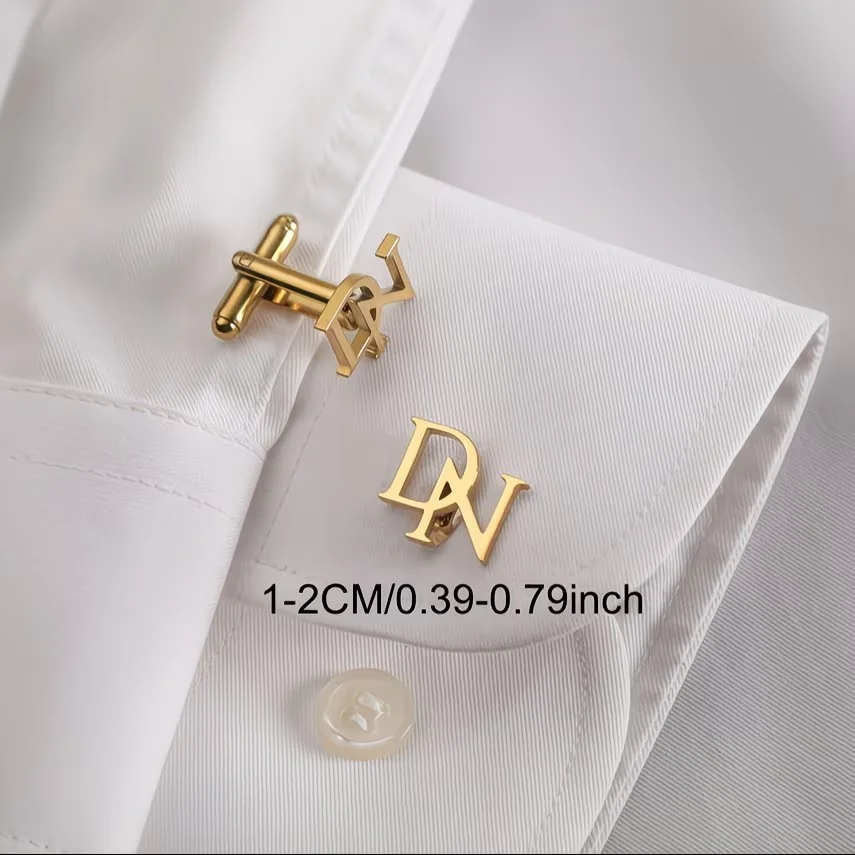 Custom A Pair Of letter Cufflinks Stainless Steel Minimalist Double Letter Gentleman's Suit Shirt Cufflink Men’s Fashion Jewelry view 5