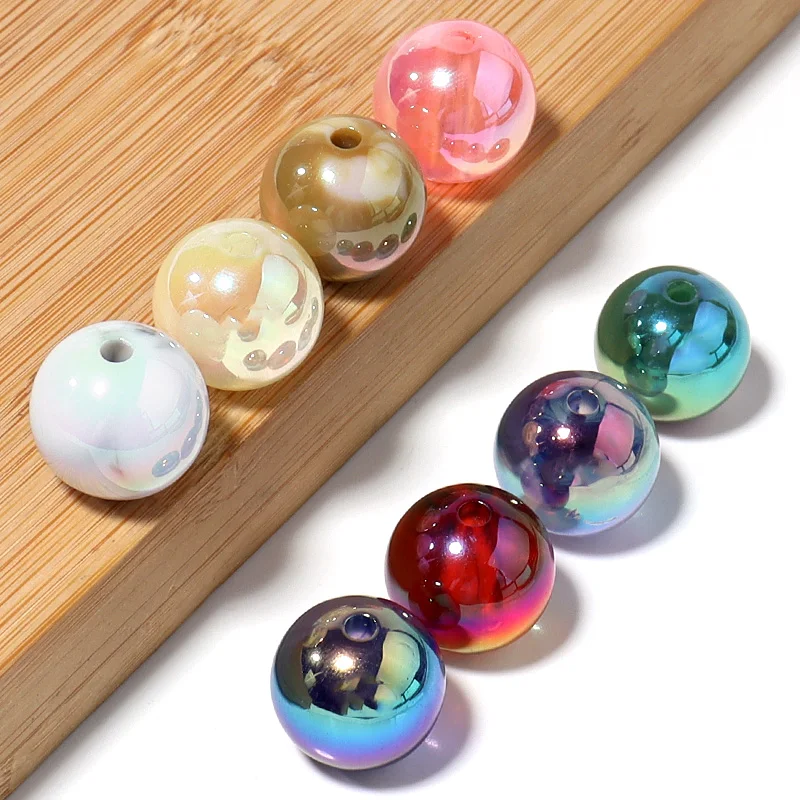 10pcs/lot 16mm Acrylic Round Beads Plated Color Spacer Bead for Jewelry Making DIY Necklace Bracelets Phone Chain Accessories
