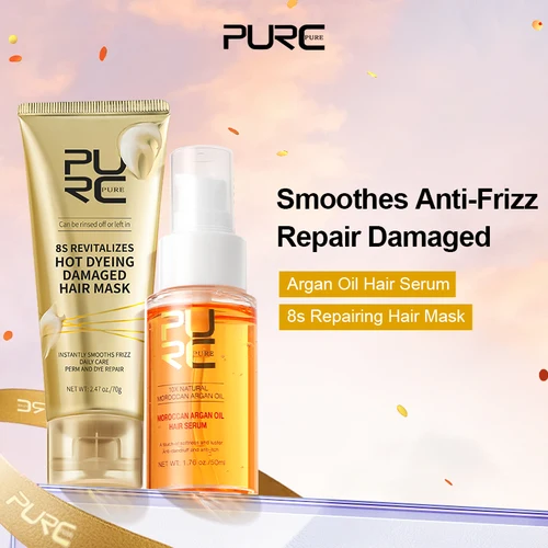 PURC-Conjunto de mascarillas para el cabello, aceite de argán marroquí y reparación de 8 segundos, alisador, reparación, tratamiento de queratina dañada, cuidado del cabello