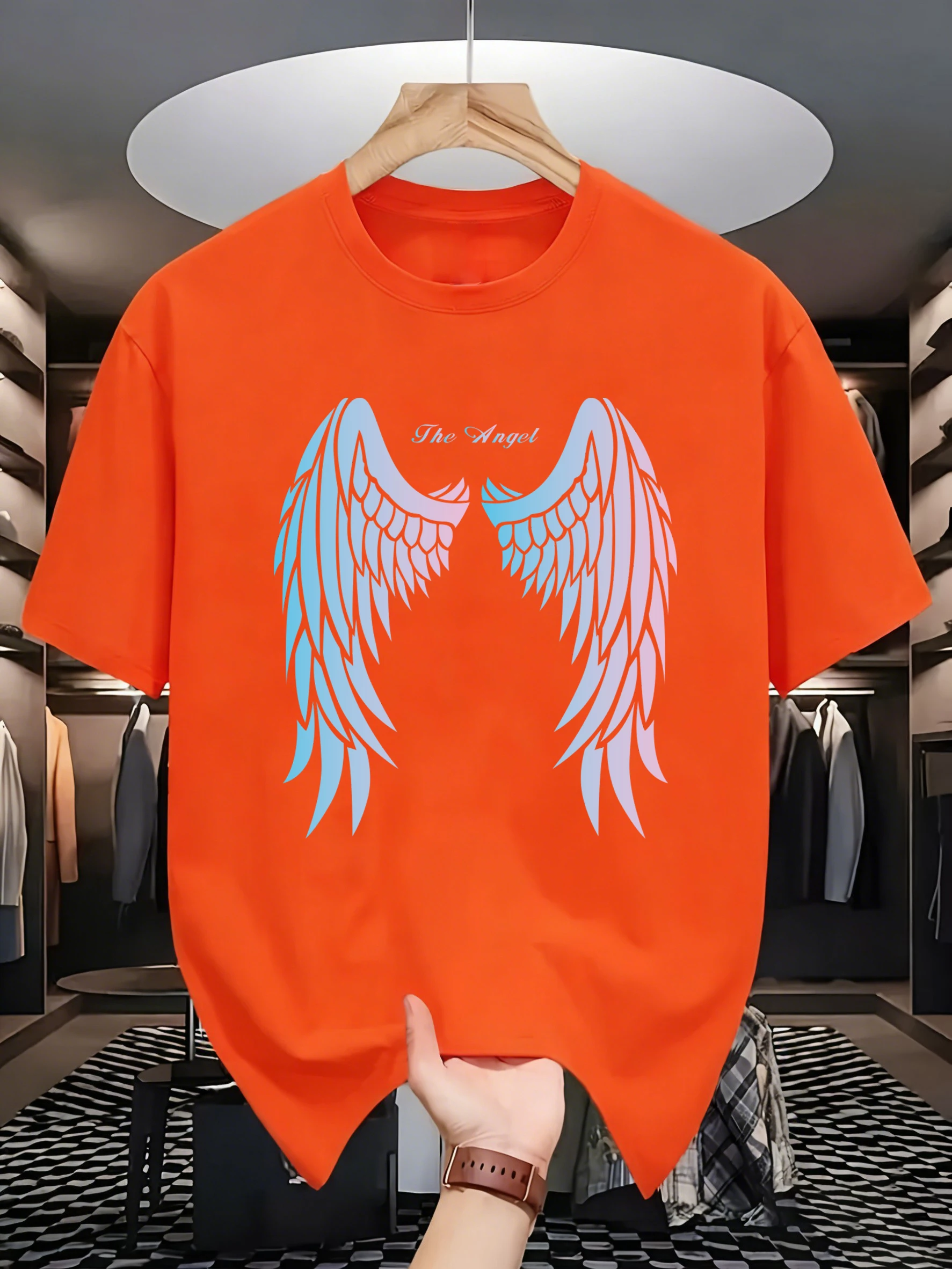 Gradient Wings Pattern Men Summer O-Neck Oversize T Shirts Cotton Loose Short Sleeve Basic Street Hip Hop Unisex Sportswear