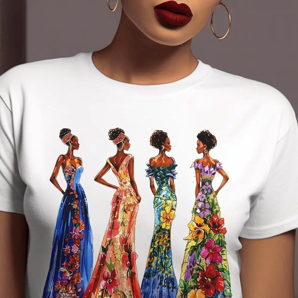 Black Girl Spring Formal T Shirt African American Top Floral Gown Upscale Attire Adult Afrocentric Brown Skin Women