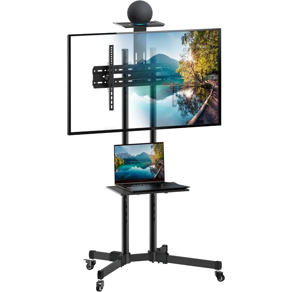 Adjustable Rolling TV Stand for 37-70 Inch Screens, Locking Casters, Camera Tray, AV Shelf, Max VESA 600x400, 110 lbs
