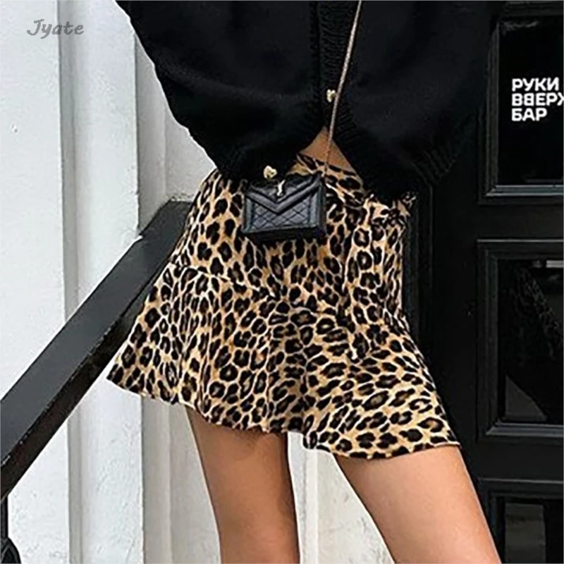 Fashion Retro Leopard Print Short Skirt Women's Streetwear High Waist Lace-up Casual A-line Summer Shorts Skirt 2024 New