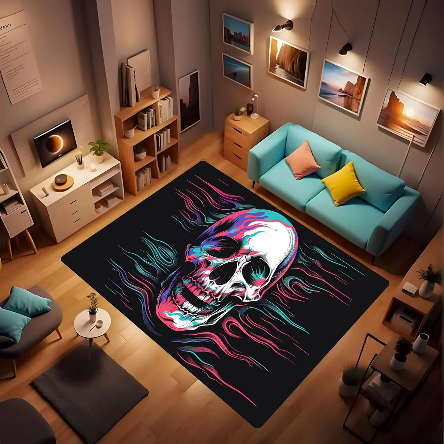 

Gothic Area Rugs,The Mystery and Uniqueness of The Skull, Like a Ghost in The Moonlight,are Thought-provoking.Non-Slip Soft Home