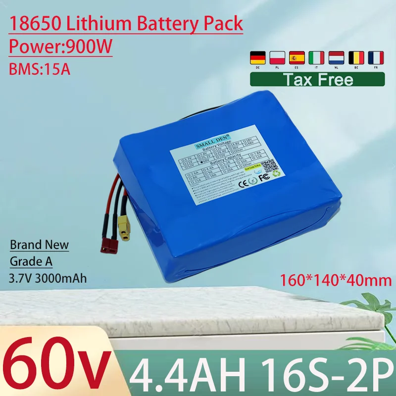 

60V 4.4Ah 18650 lithium battery pack 16S2P 4400mAh 264WH Rechargeable cell with BMS 67.2v Self balance scooter Electric unicycle