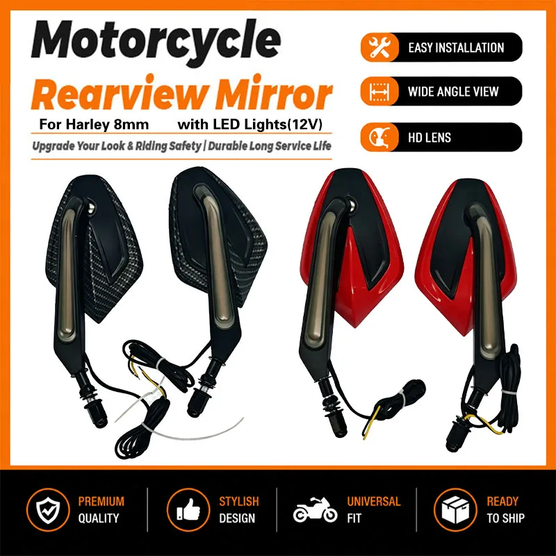 LED-Rückspiegel, Motorrad-Seitenspiegel, 12V, mit integriertem Blinker für Harley Dyna Softail Street Glide Road King Road Glide – Detail 1