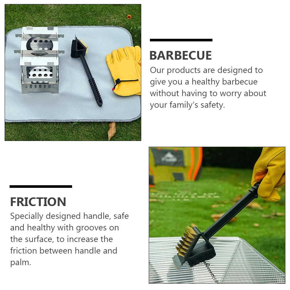

2pcs Grill Bbq Outdoor Cleaner 3 In 1 Cleaning Accessories Scrubber Handle Grooves Bbq Accessories Barbecue Brush Grill Cleaner