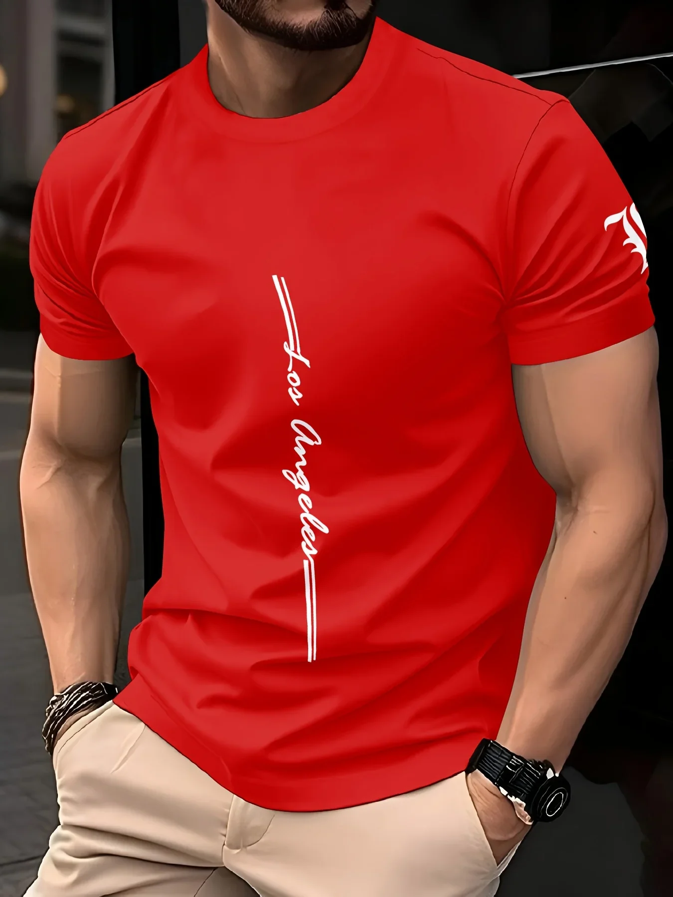 Men's Quick Drying Breathable Loose Training Round Neck T-shirt with Letter Pattern Printed on the Fabric Durable Outdoor Casual