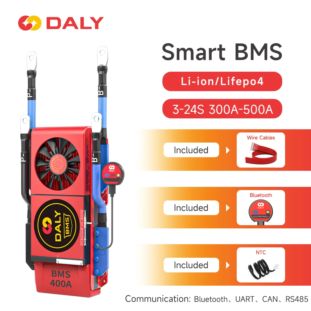 DALY SMART BMS 16S 48V Lifepo4 18650 4S słoneczne 12V 7S 24V 60V 72V 300A 400A 500A z puszką BT dla układu słonecznego