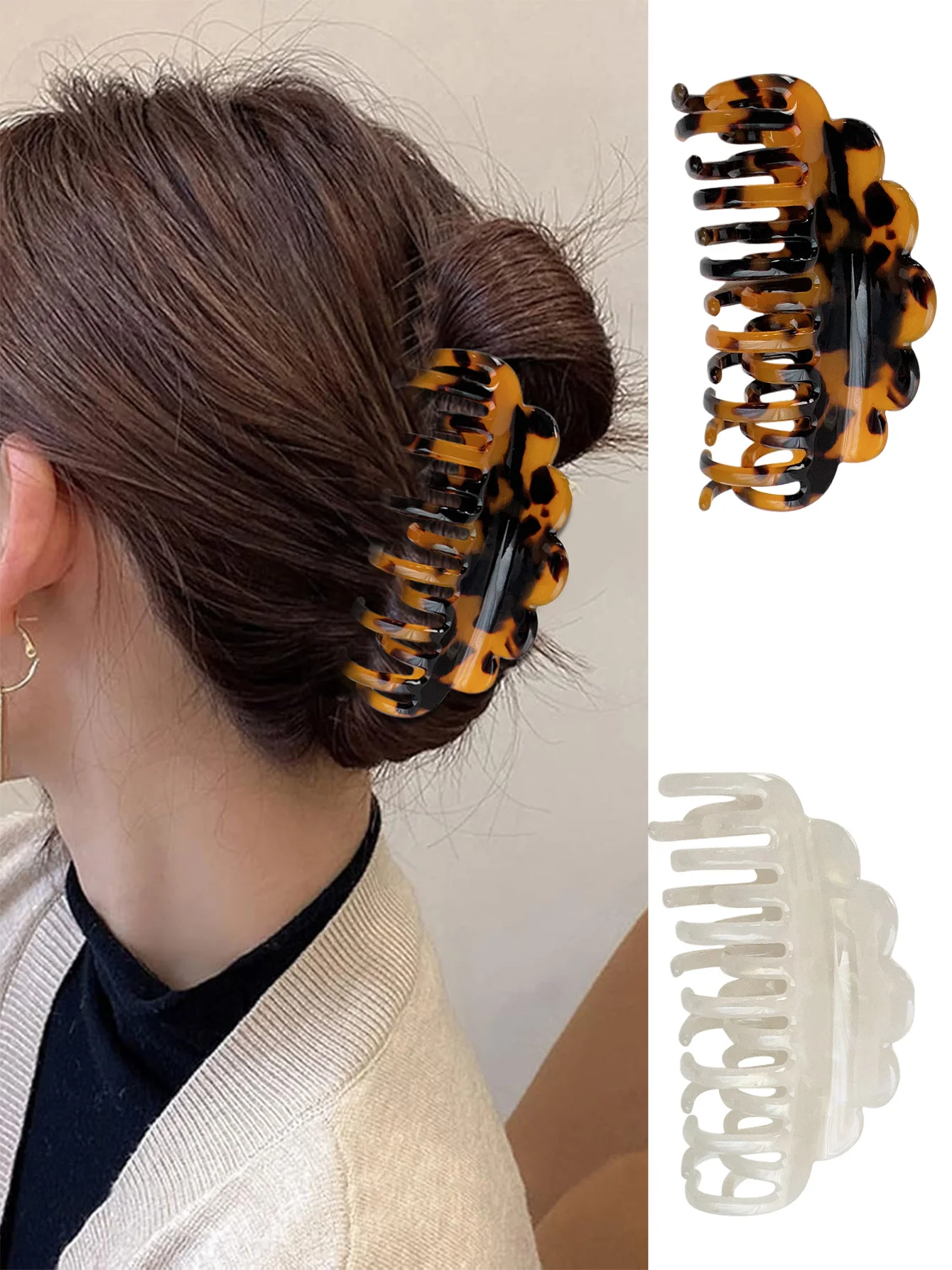 

2 шт., леопардовый принт, принт Авроры, цветная волна, двухрядная женская заколка для волос, новая винтажная заколка для волос из ацетата, хвост, пучок волос
