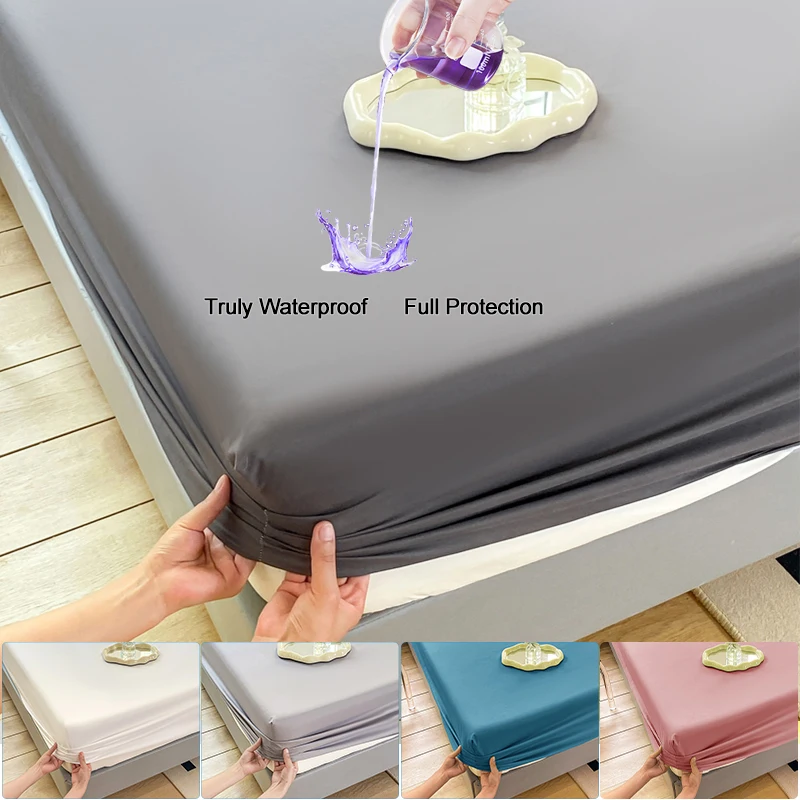 Waterproof 100% Microfiber Fitted Sheet 1pc- 30cm Deep Pocket Anti-Slip Noiseless Breathable Mattress Protector, Stain Resistant