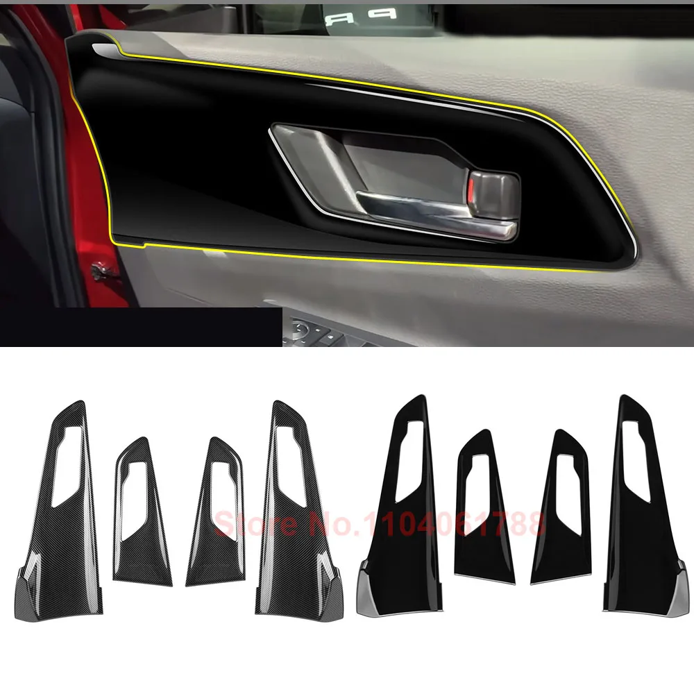 2PCS Carbon Fiber Look Piano Black Inner Door Panel Decorative Trim Cover Fit for For 2023 2024 Toyota Prius 60 Series LE/ XLE