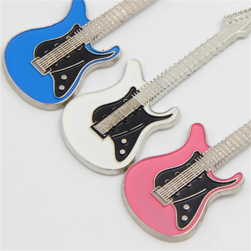 New fashion Guitar Key chain Metal 6 colour KeyChain Cute Musical Car Key Ring Silver Color pendant For Man Women Party Gift