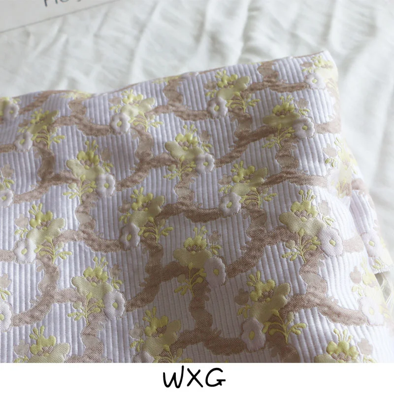 

Beautiful Goose Yellow Light Color Stripe-Resistant Retro Little Flowers Brocade Jacquard Fashion Fabric