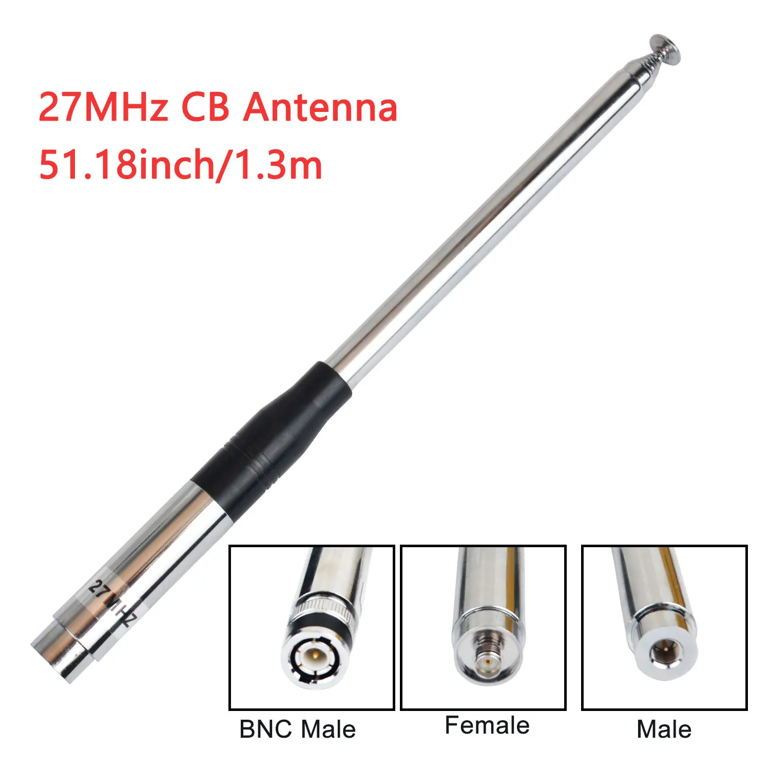 Walkie Talkie 27Mhz Cb Antenne Telescopische Lengte 51Inch/1.3M 2.15dbi 20W Sma-Female, Sma-Male, Bnc Connector Voor Handheld Radio