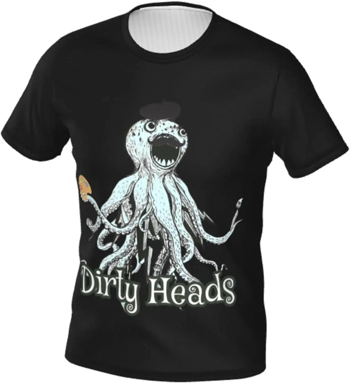 Dirty Band Heads Shirt Men's Crew Neck Double-Sided Fully Printed T-Shirt Polyester Short Sleeve Tops Black