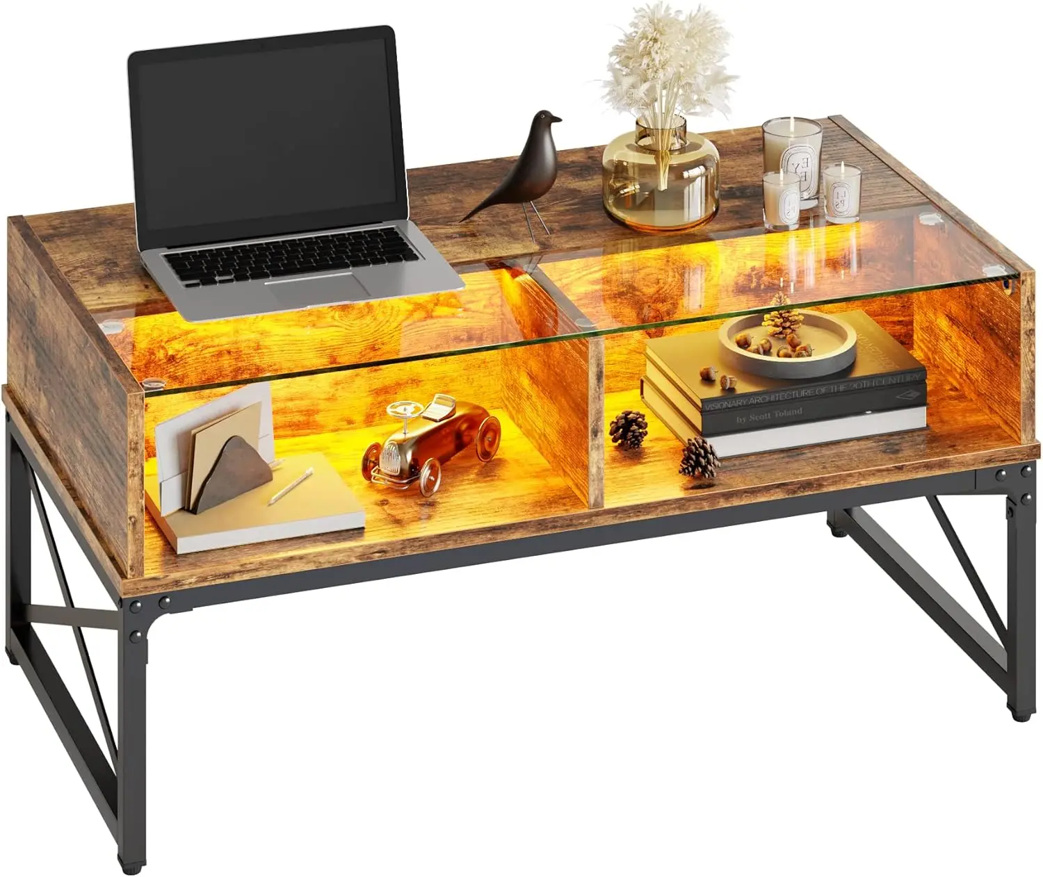 Bestier Led Coffee Table For Living Room, 42 Inch Wood Center Table, Smart Gaming Tea Tables For Home Office, Coffee Table With