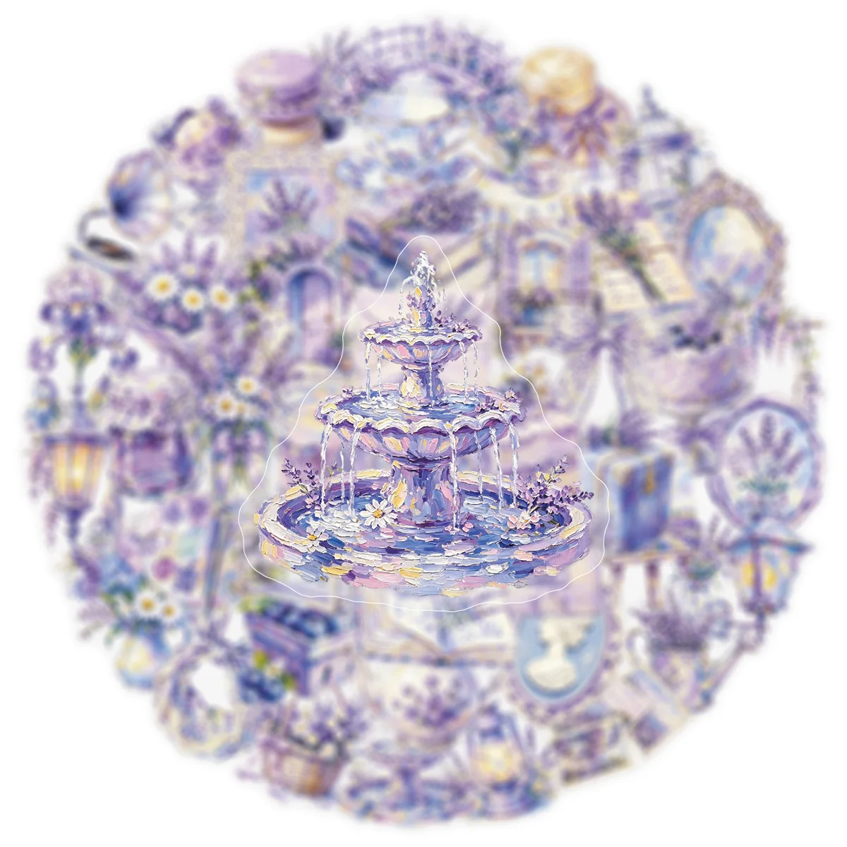 50 Sheets French‑Style Pastoral Purple Floral Oil Painting Stickers, DIY Collage Decor for Journaling & Card Making