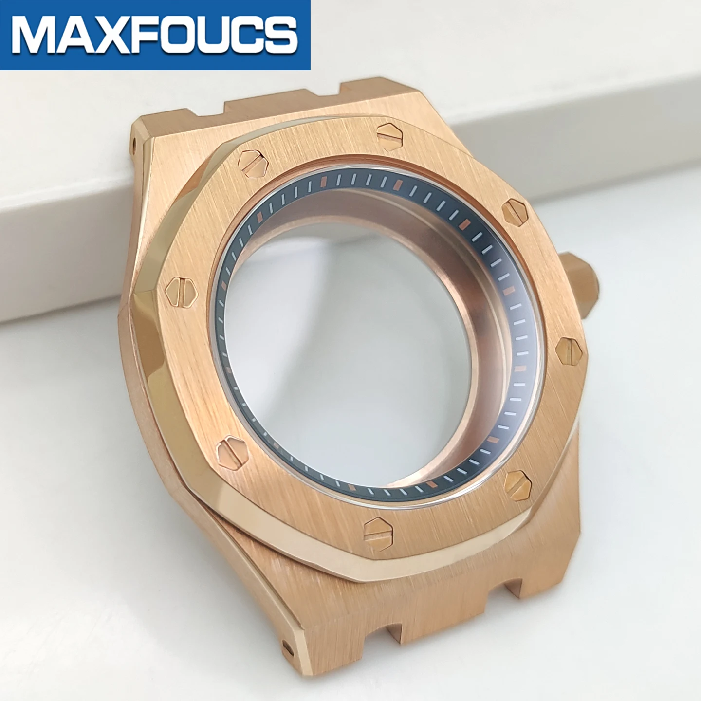 A.P. Uhrengehäuse im Stil MOD SKX NH35 NH36 4R36 Roségold Edelstahl Glänzend/Gebürstet Krone Saphirglas Uhrengehäuse Kundenspezifische Teile – Detail 13