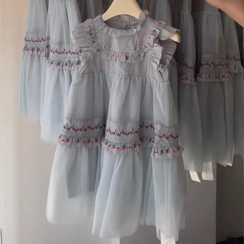 Embroidered Floral Dress 2025 New Summer Fashion Vintage Casual Temperament Embroidered Mesh Princess Dress