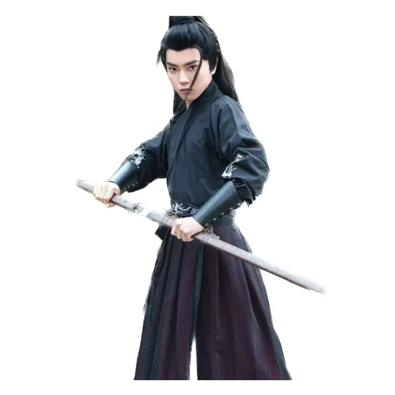 حجم كبير 4XL Hanfu الرجال الصينية التقليدية تأثيري حلي هالوين كوس زي القديمة Hanfu الأسود والأحمر قميص تنورة مجموعات