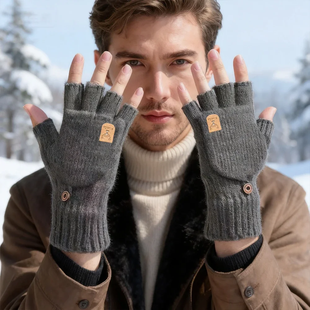 Winter Fashion Half Palm Warm Gloves,Indoor Outdoor Plush Knitted Gloves, Suitable for Indoor Writing Office Wear Decoration