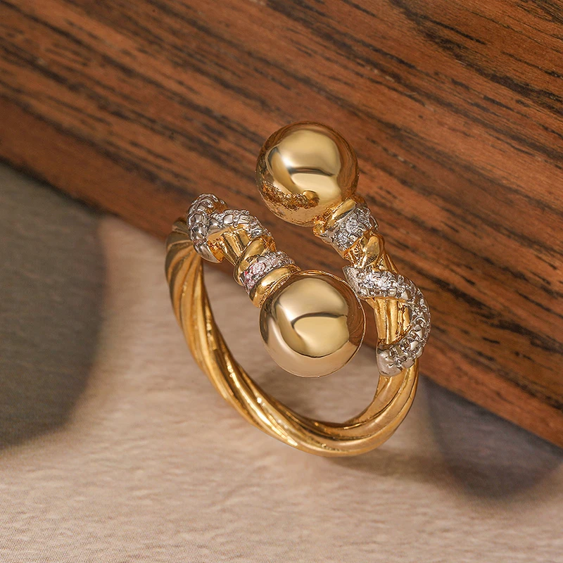 GANPUP Luxuriöser Einzigartiger Geometrischer Strass-Offener Ring für Damen, Modischer Verstellbarer Ring, Schmuckgeschenk für Partys – Detail 4