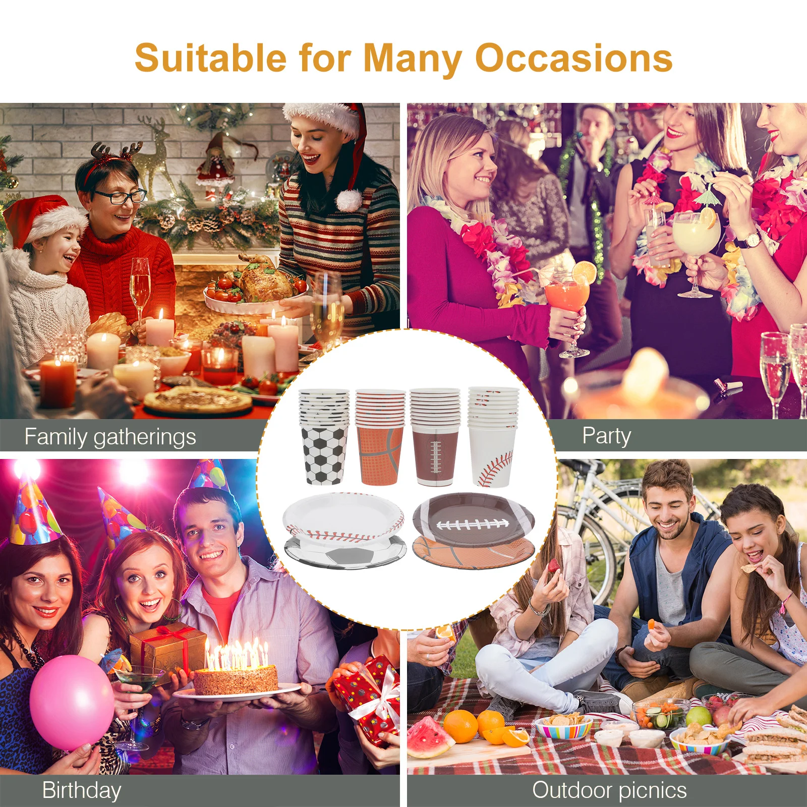 

1Set Sports Ball Paper Tableware Disposable Food Grade Cutlery Party Supplies Sports Theme Decoration Ball Game Party Decoration