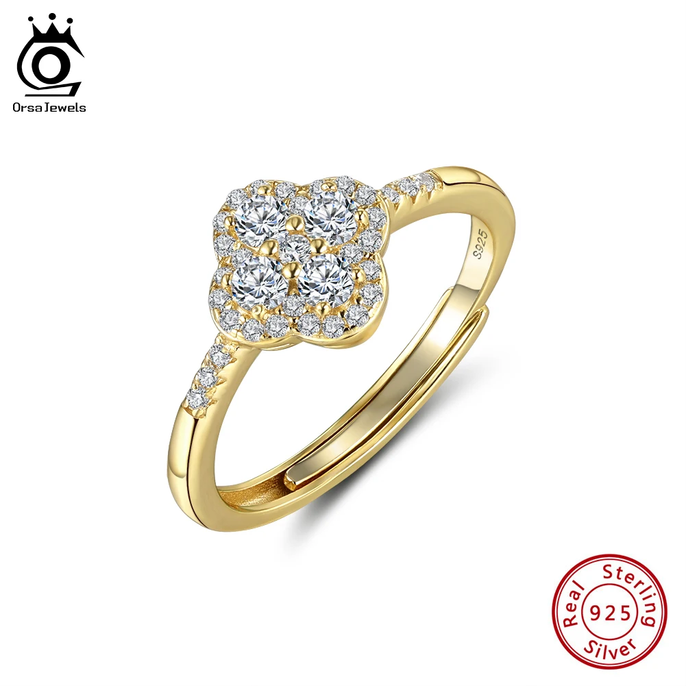 

ORSA JEWELS Sparkling 925 Sterling Silver Clover Open Ring With 8A Premium Cubic Zirconia Jewelry for Women Luxury Gift LZR43