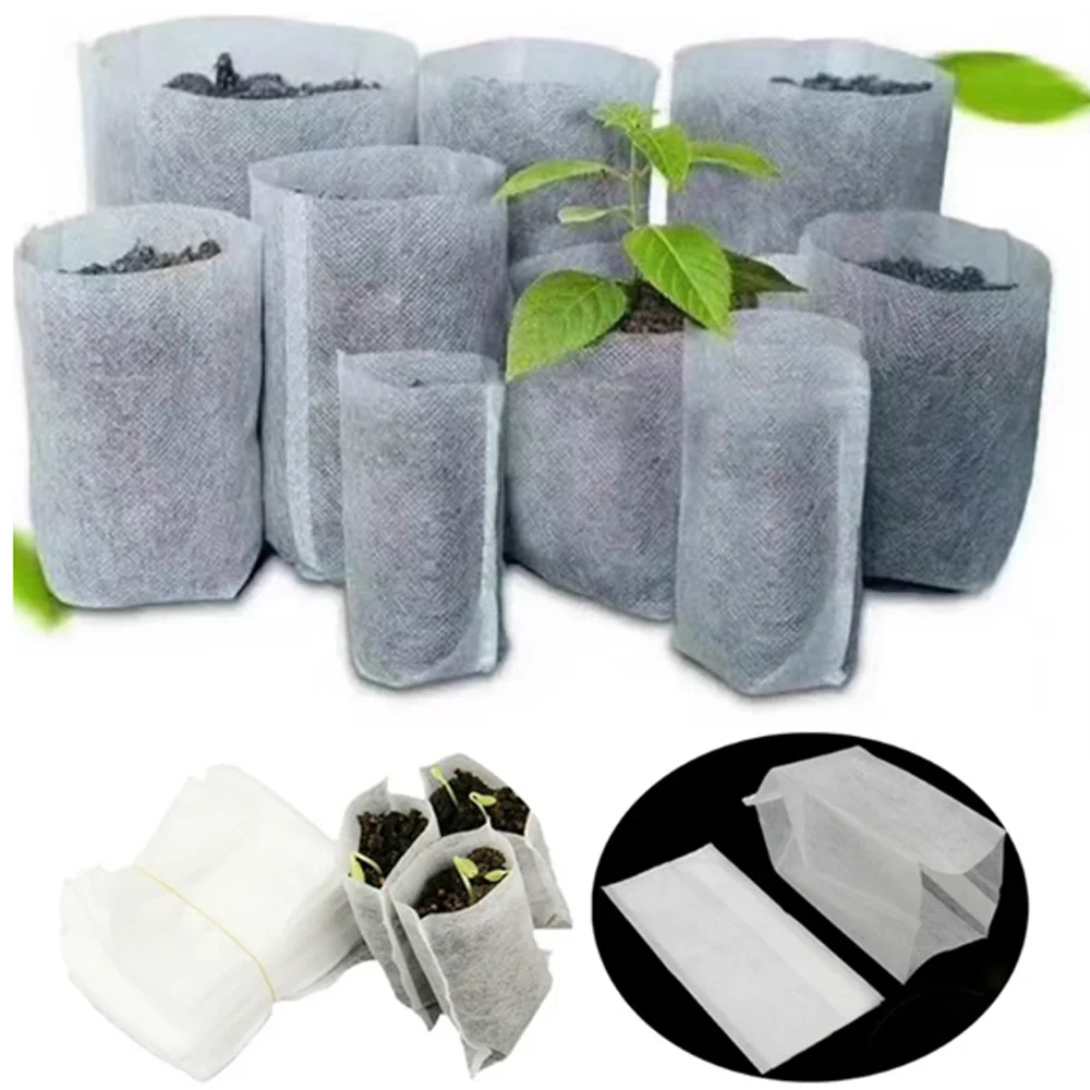 100 Pcs Thicken Cloth bag Planting Bag White Breathable Nursery Plants Cultivation Pot for Garden  Tree Transplanting Container