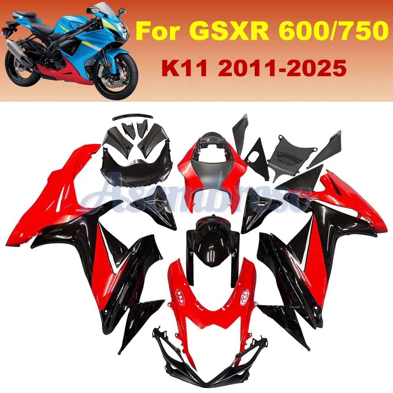 ABS Injection Plastic Motorcycle Fairing kit For GSXR600 GSXR750 2011-2025 2012 2013 2016 2020 GSXR 600 750 K11 Bright red black