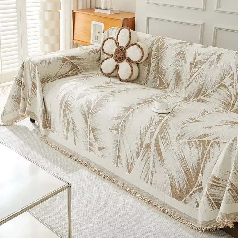 Chenille Floral Sofa Towel with Tassels Four Seasons Universal Anti-slip Camping Picnic Blanket Relax Beach Mat Couch Cover