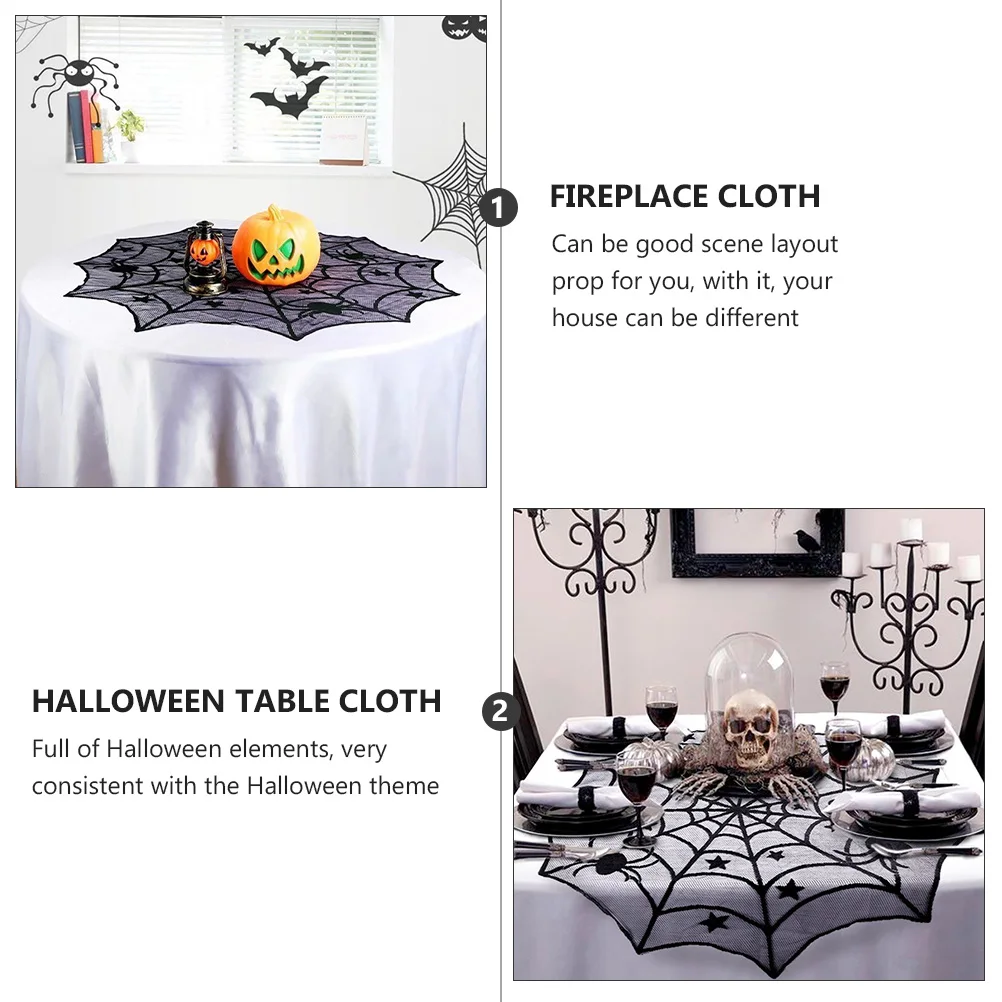 

2 Pcs Fireplace Cloth + Five-pointed Star Round Table Pentagram Dining Halloween Decor Polyester Tablecloth