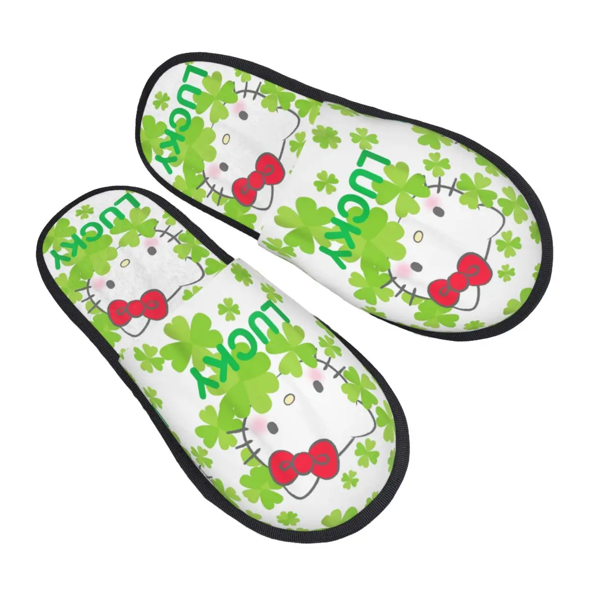 

Hello Kitty Lucky Clover, тапочки на день Святого Патрика, уютные тапочки из пены с эффектом памяти для спальни, нескользящие