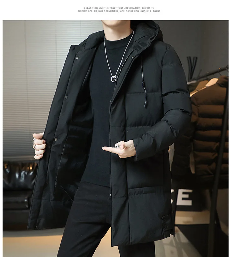 Autumn Winter Mid-Long Fleece Padded Jacket Men's Windproof Warm Coat