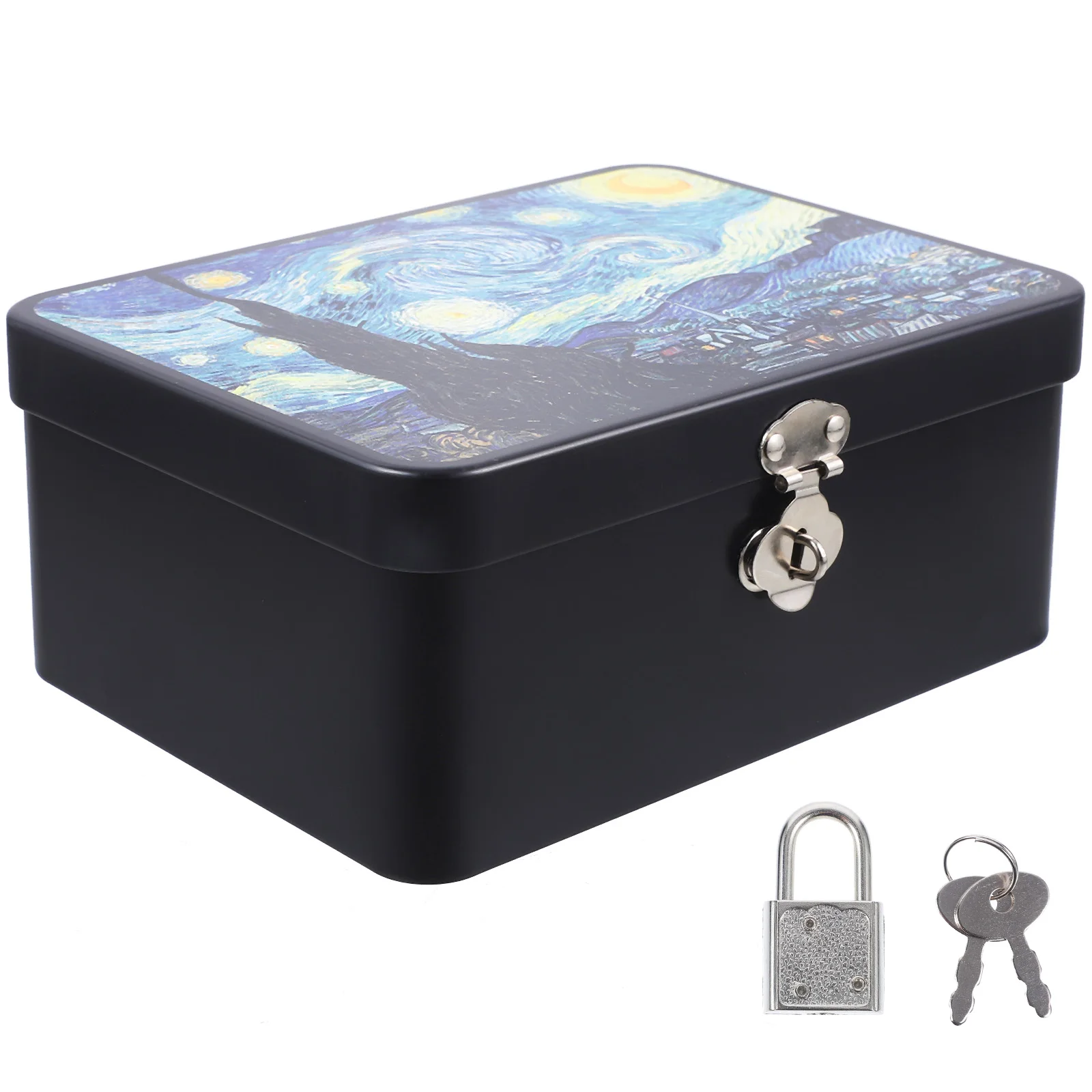 

Vintage Tinplate Storage Box with Lid Lockable Metal Container for Desktop Organization Remote Control Boxes Keepsake Tin