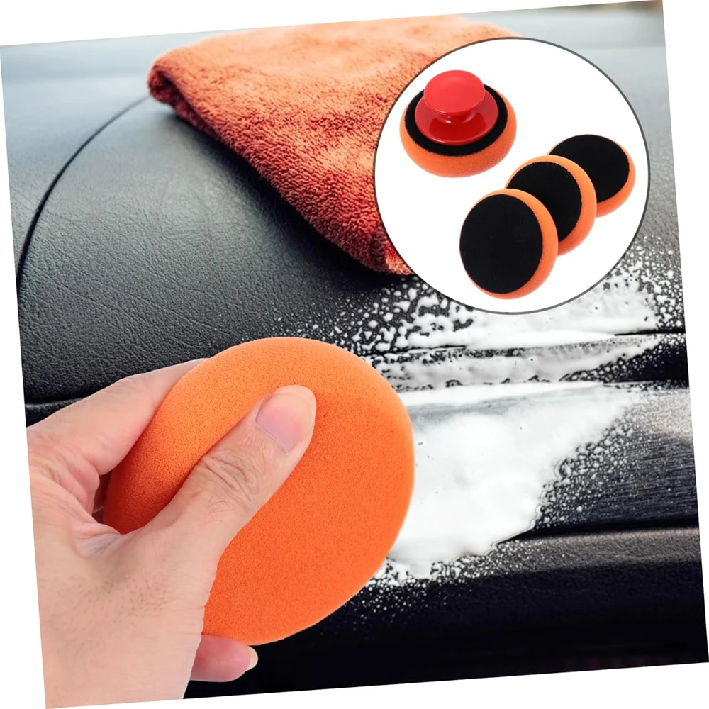 Car Wax & Polish Sponge Pad– 4" Microfiber Foam Applicator with Handle Polishing Waxing Sponge Car