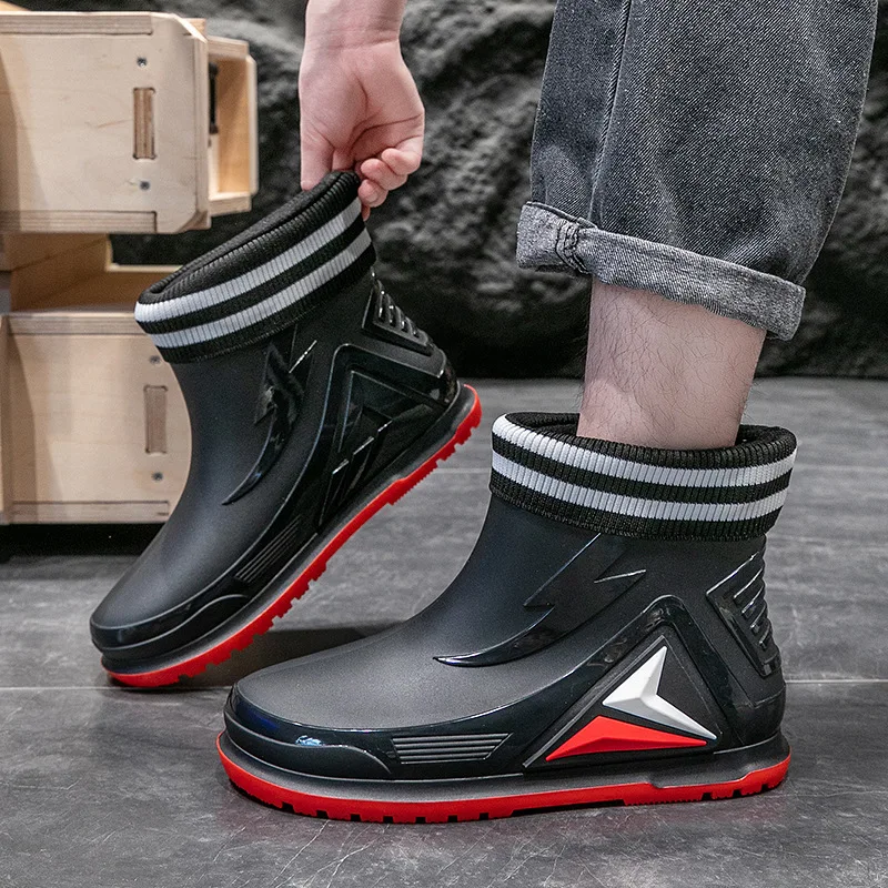 Outdoor Men\'s Rain Boots Fashion Lovers Non-slip Waterproof Working Water Boots Couple\'s Ankle Platform Rainboots Fishing Shoes