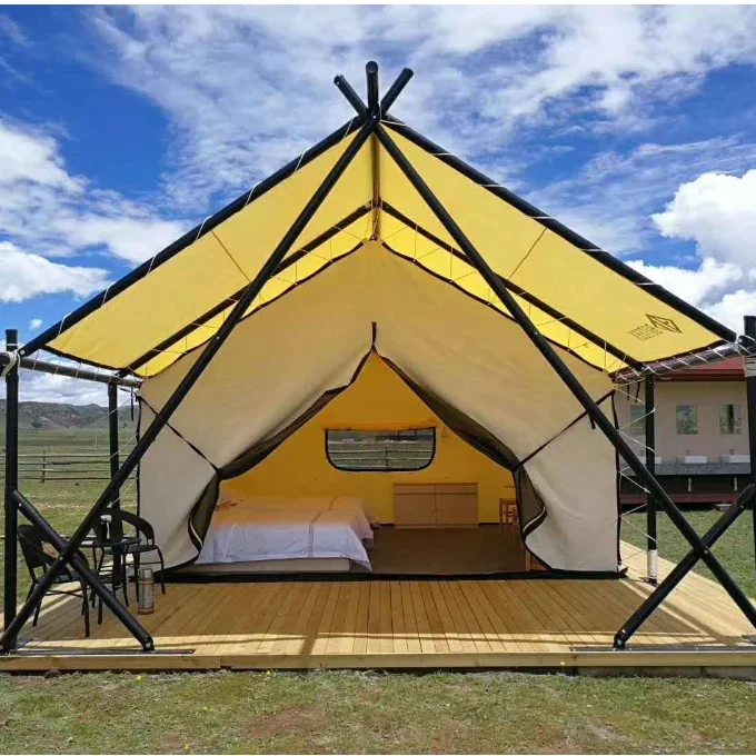 Outdoor winter tent with stove glamping villa tent safari roofing tarp tent  emergency shelter