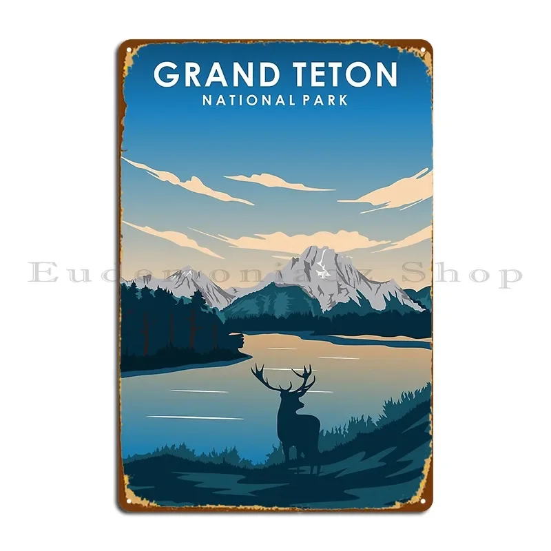 Grand Teton National Park Vintage Minimal Travel Poster Metal Sign Poster Home Customized Cinema Cinema Tin Sign Poster