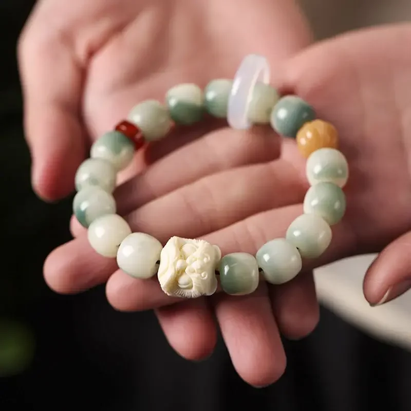 الجوز العاجي الطبيعي Xingshi التدرج بودي سوار الضوء الأخضر العائمة زهرة حلقة مرنة اكسسوارات سوار لعبة اليد #1