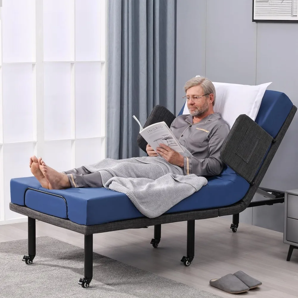 

Adjustable Bed with 6” Hospital Mattress, Adjustable Heights with Wheels, Head and Foot Inclined, Ergonomic Electric Bed Base