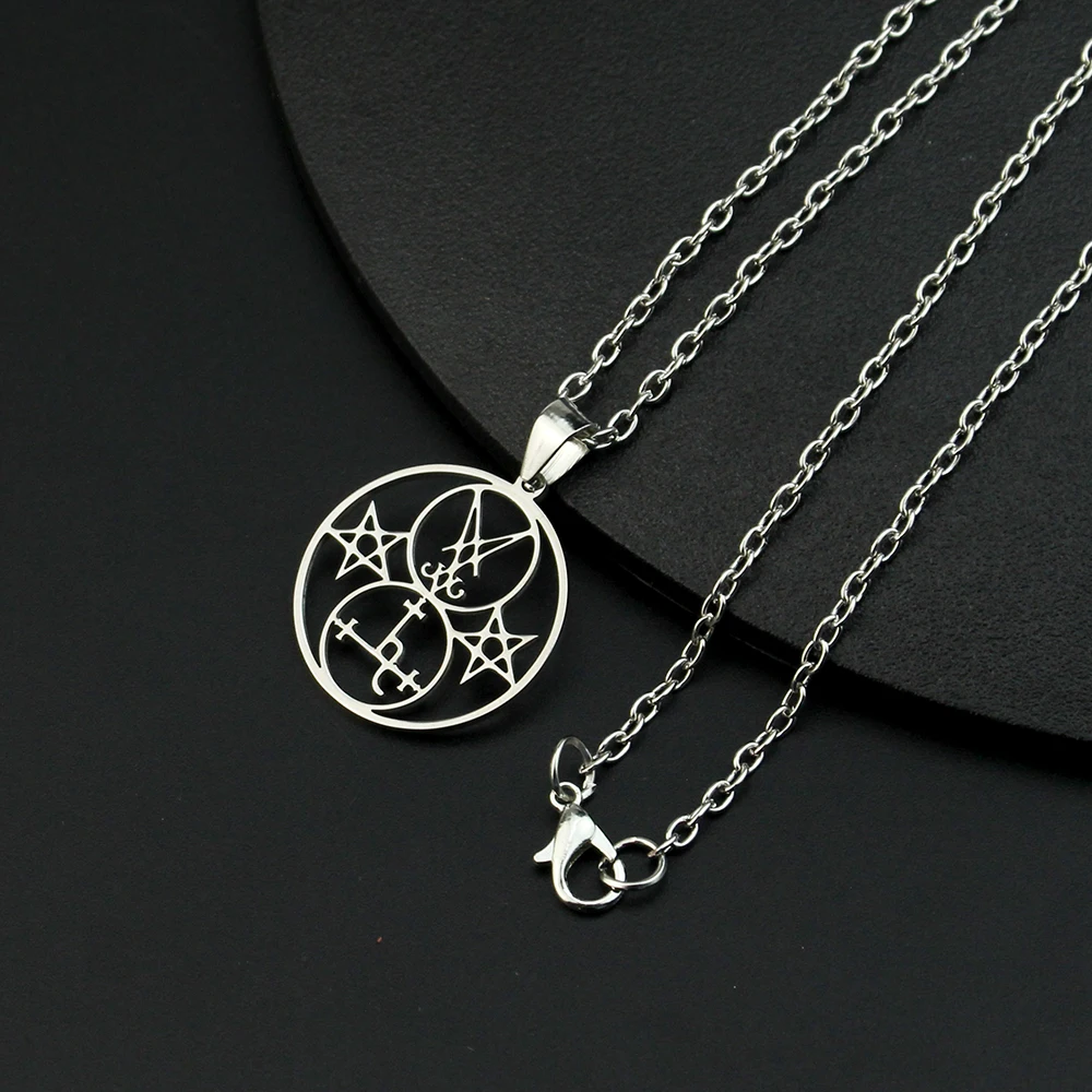 تميمة شيطانية تاليسمان ، قلادة من الفولاذ المقاوم للصدأ ، قلادة مزدوجة الختم ، لوسيفر ، ليليث ، شيطانية ، هدايا